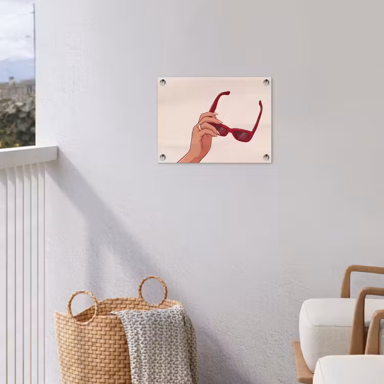 Vrouw - Zonnebril - Mode - Rood - Illustratie tuinposter los doek klein -sfeer8