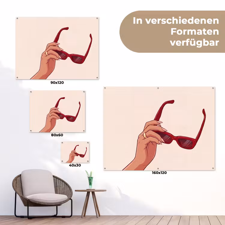 Vrouw - Zonnebril - Mode - Rood - Illustratie tuinposter los doek klein -Xsfeer9_DE