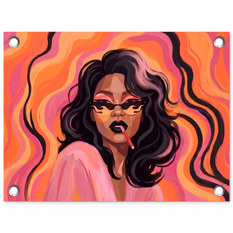 Vrouw - Zonnebril - Modern - Portret - Oranje tuinposter los doek klein -3d