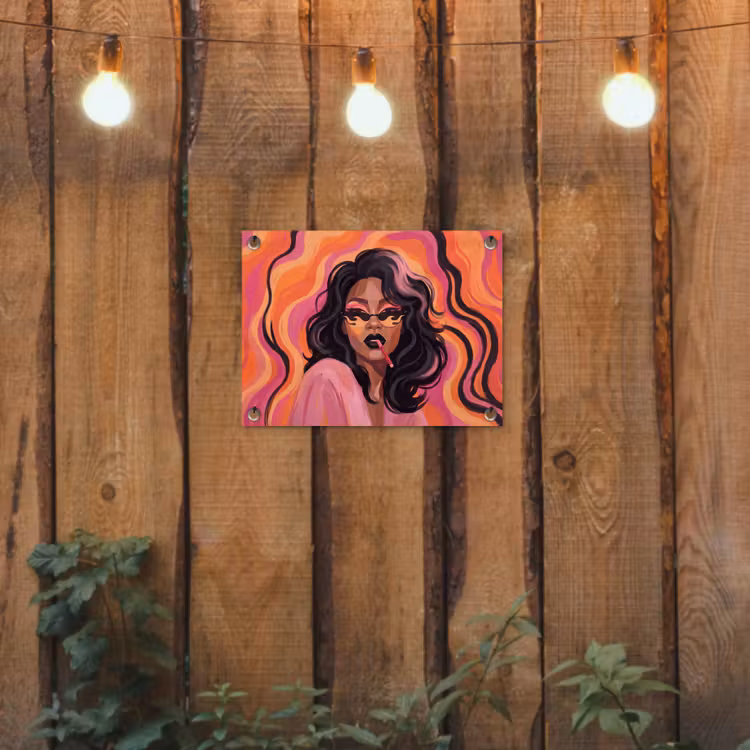 Vrouw - Zonnebril - Modern - Portret - Oranje tuinposter los doek klein -sfeer1