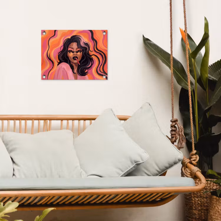 Vrouw - Zonnebril - Modern - Portret - Oranje tuinposter los doek klein -sfeer7