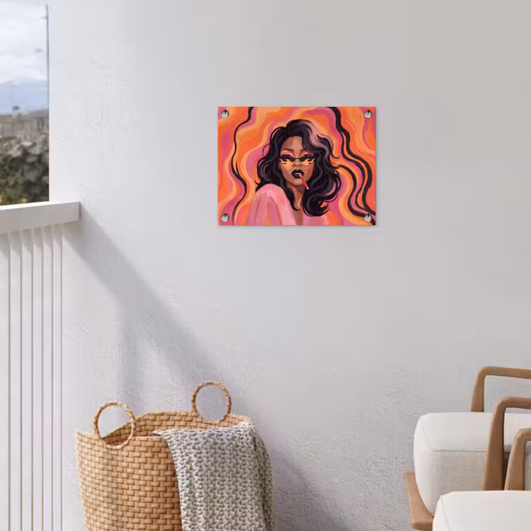 Vrouw - Zonnebril - Modern - Portret - Oranje tuinposter los doek klein -sfeer8