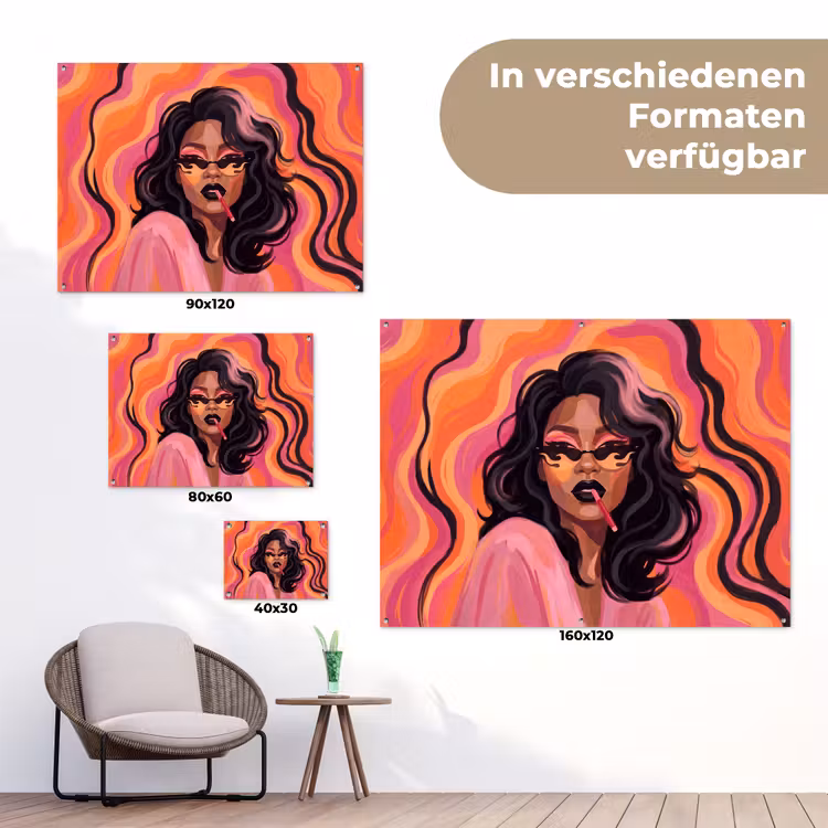 Vrouw - Zonnebril - Modern - Portret - Oranje tuinposter los doek klein -Xsfeer9_DE