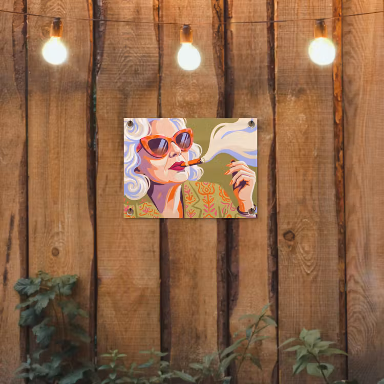 Vrouw - Zonnebril - Portret - Modern - Kleurrijk tuinposter los doek klein -sfeer1