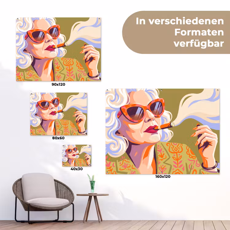 Vrouw - Zonnebril - Portret - Modern - Kleurrijk tuinposter los doek klein -Xsfeer9_DE
