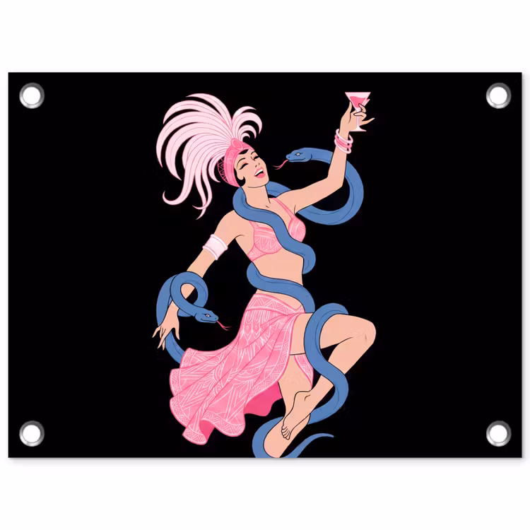 Vrouw - Danseres - Slangen - Art Deco - Roze tuinposter los doek klein -3d