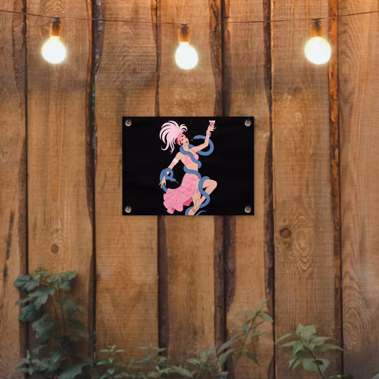 Vrouw - Danseres - Slangen - Art Deco - Roze tuinposter los doek klein -sfeer1