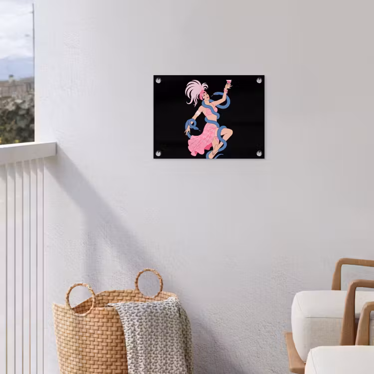 Vrouw - Danseres - Slangen - Art Deco - Roze tuinposter los doek klein -sfeer8