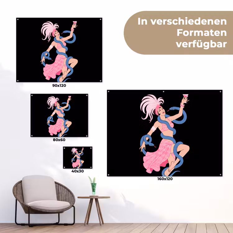 Vrouw - Danseres - Slangen - Art Deco - Roze tuinposter los doek klein -Xsfeer9_DE