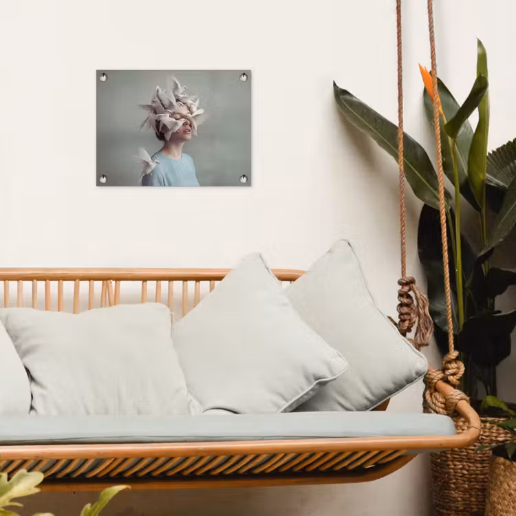 Vrouw - Vogels - Abstract - Modern - Wit tuinposter los doek klein -sfeer7