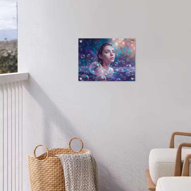 Vrouw - Water - Portret - Kleurrijk - Modern tuinposter los doek klein -sfeer8