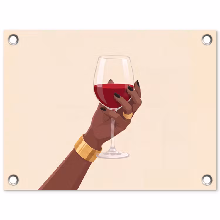 Vrouw - Wijn - Glas - Illustratie - Rood tuinposter los doek klein -3d