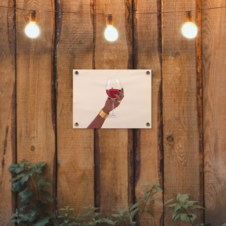 Vrouw - Wijn - Glas - Illustratie - Rood tuinposter los doek klein -sfeer1