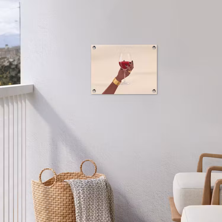 Vrouw - Wijn - Glas - Illustratie - Rood tuinposter los doek klein -sfeer8