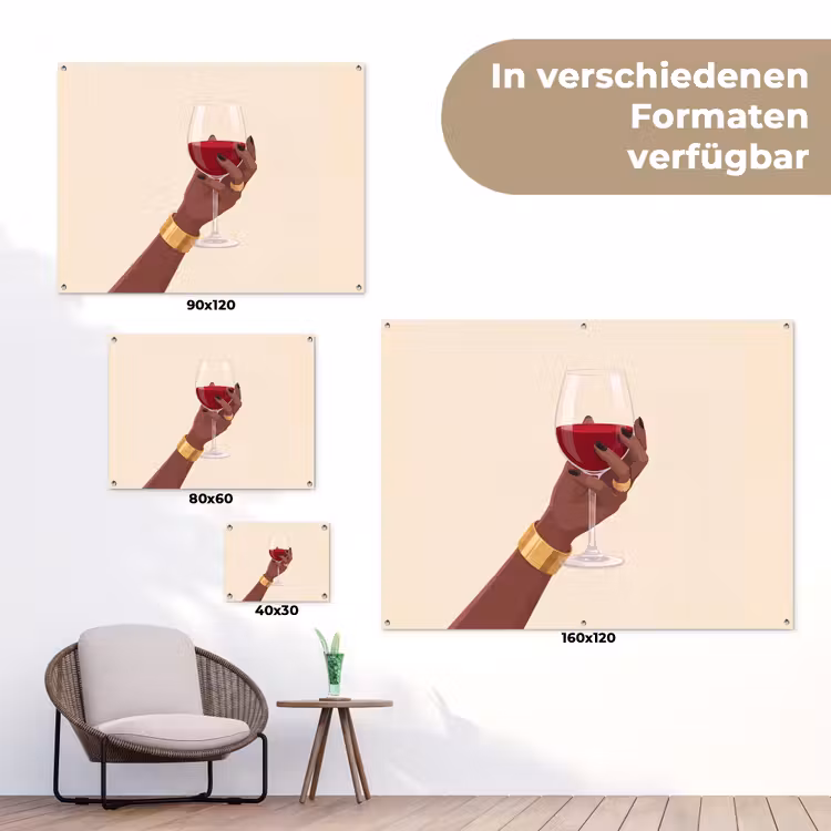 Vrouw - Wijn - Glas - Illustratie - Rood tuinposter los doek klein -Xsfeer9_DE