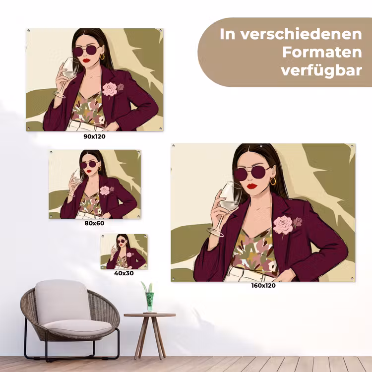 Vrouw - Wijn - Portret - Mode - Modern tuinposter los doek klein -Xsfeer9_DE
