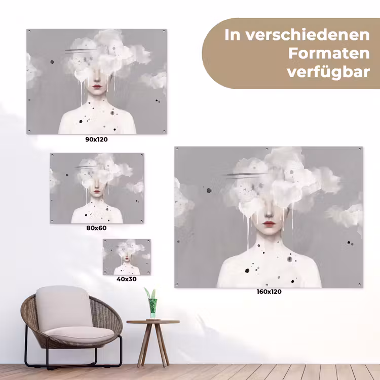 Vrouw - Wolk - Grijs tuinposter los doek klein -Xsfeer9_DE