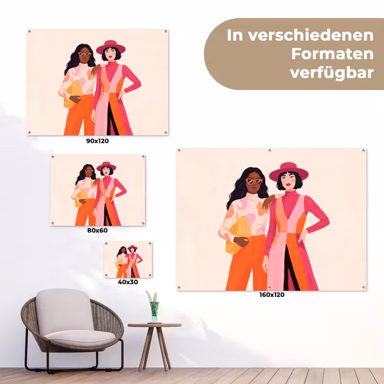 Vrouw - Twee - Mode - Abstract - Kleurrijk tuinposter los doek klein -Xsfeer9_DE