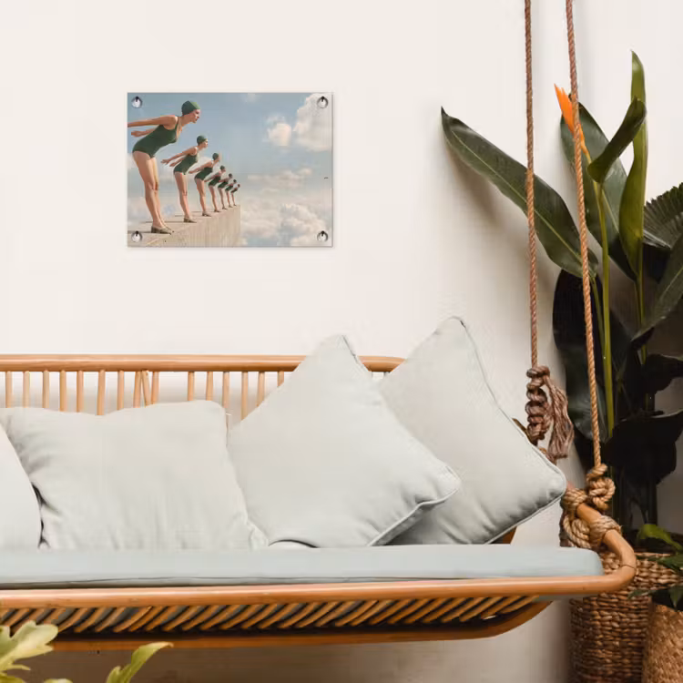Gartenposter - Frauen – Tauchhaltung – Wolken - Vrouwen - Duikhouding - Wolken tuinposter los doek klein