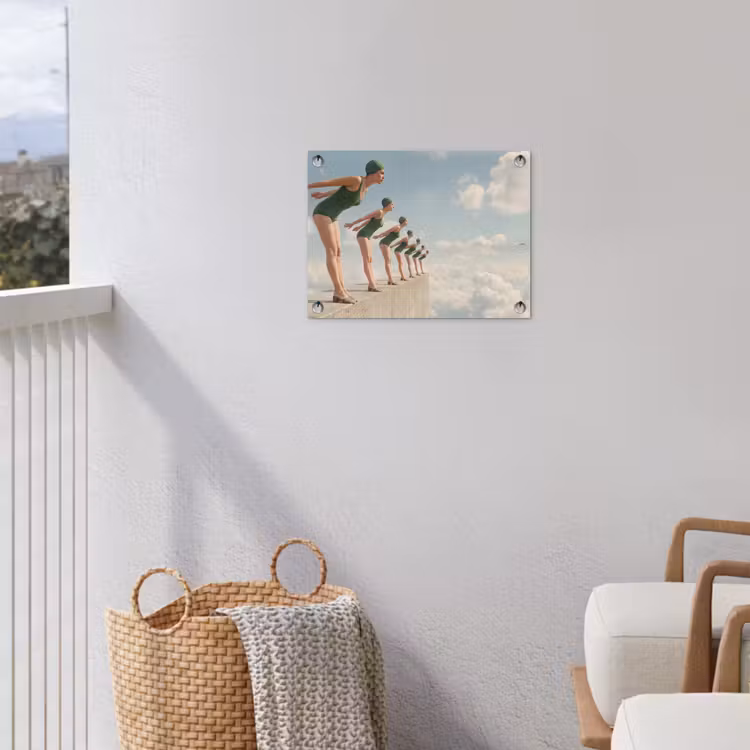 Gartenposter - Frauen – Tauchhaltung – Wolken - Vrouwen - Duikhouding - Wolken tuinposter los doek klein