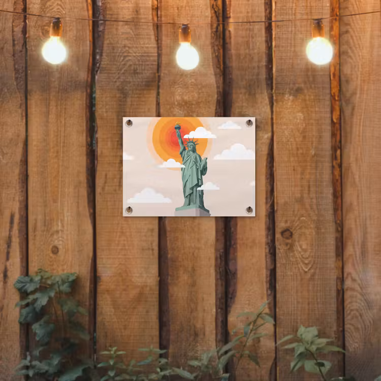 Vrijheidsbeeld - New York - Zon - Modern tuinposter los doek klein -sfeer1