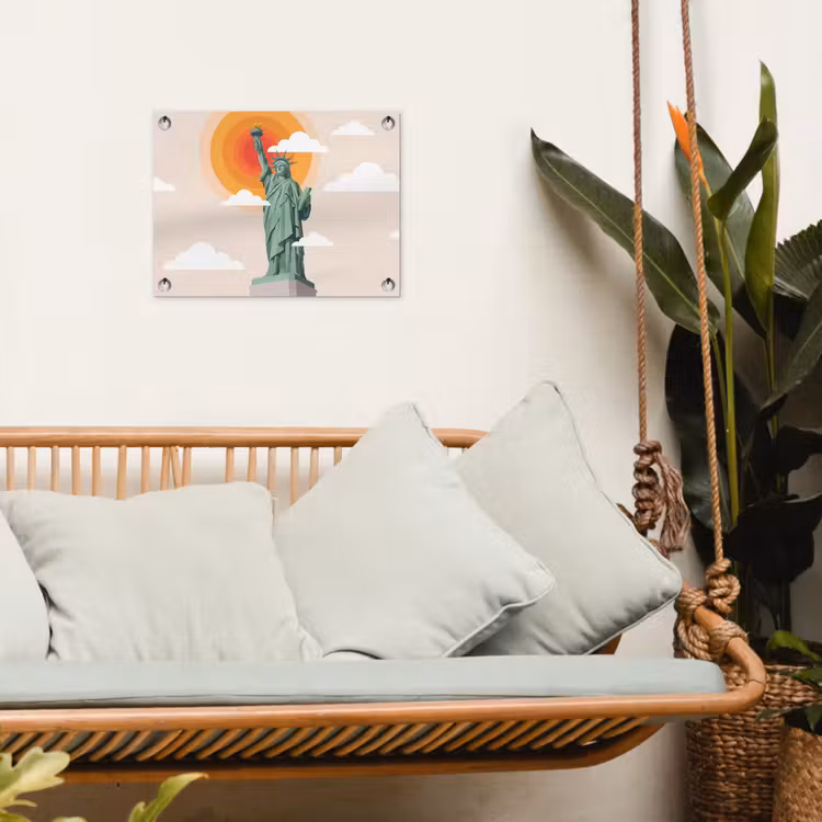 Vrijheidsbeeld - New York - Zon - Modern tuinposter los doek klein -sfeer7