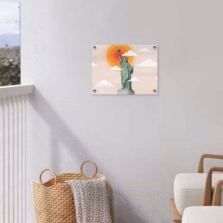 Vrijheidsbeeld - New York - Zon - Modern tuinposter los doek klein -sfeer8