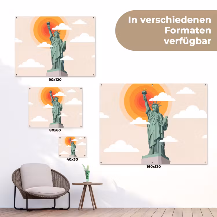 Vrijheidsbeeld - New York - Zon - Modern tuinposter los doek klein -Xsfeer9_DE