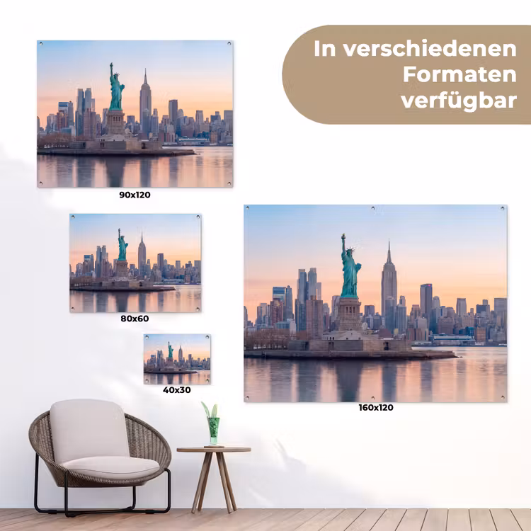 Vrijheidsbeeld - New York - Zonsopgang - Stad - Architectuur tuinposter los doek klein -Xsfeer9_DE