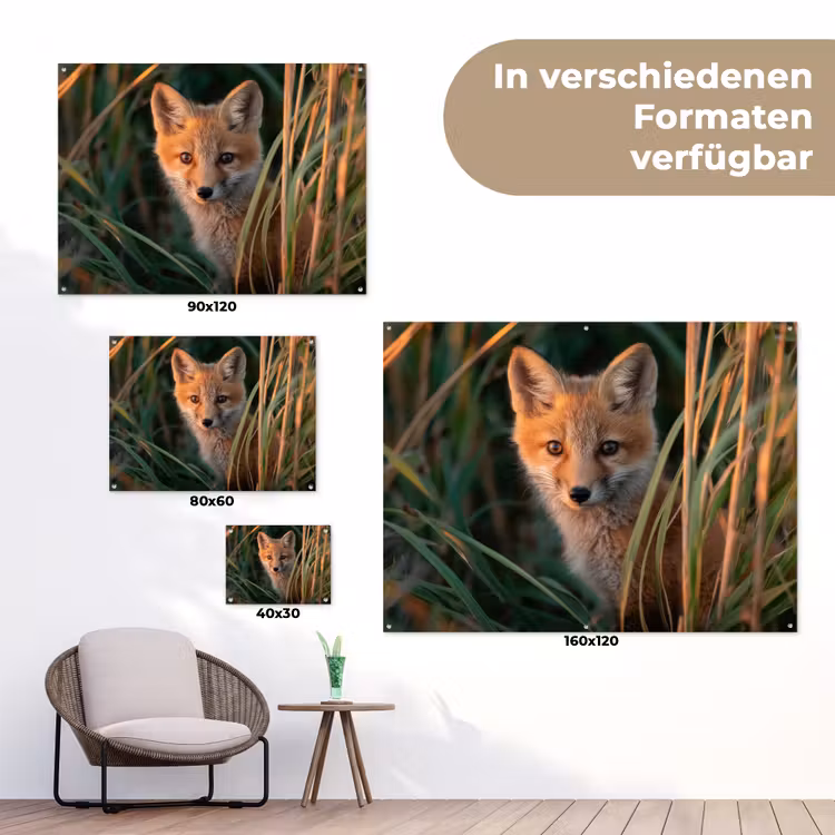 Vos - Oranje - Gras tuinposter los doek klein -Xsfeer9_DE