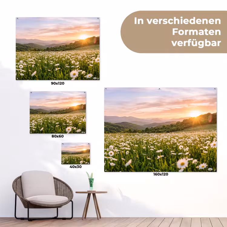 Madelief - Veld - Heuvels - Groen tuinposter los doek klein -Xsfeer9_DE