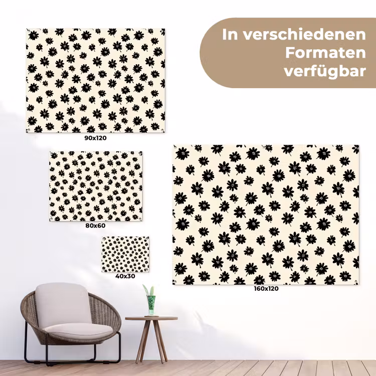Madeliefjes - Grafisch - Zwart - Beige tuinposter los doek klein 239 -Xsfeer9_DE