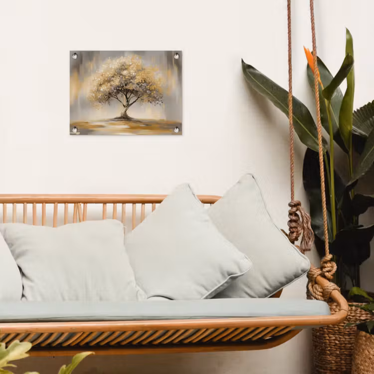 Schilderij - Boom - Abstract - Bladeren tuinposter los doek klein -sfeer7