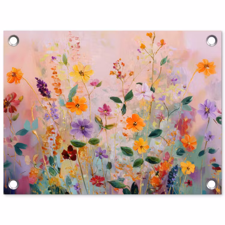Schilderij - Bloemen - Abstract - Kleurrijk tuinposter los doek klein -3d