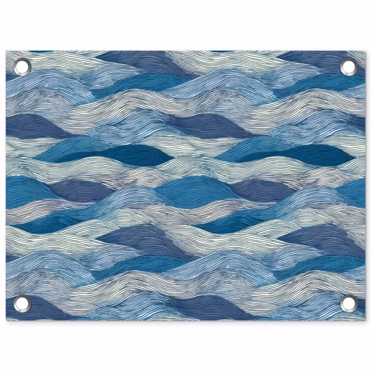Getekend - Blauw - Wit - Golvend - Streepjes tuinposter los doek klein 239 -3d