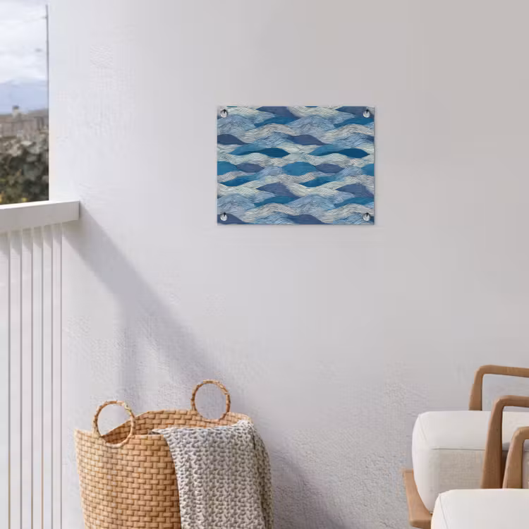 Getekend - Blauw - Wit - Golvend - Streepjes tuinposter los doek klein 239 -sfeer8