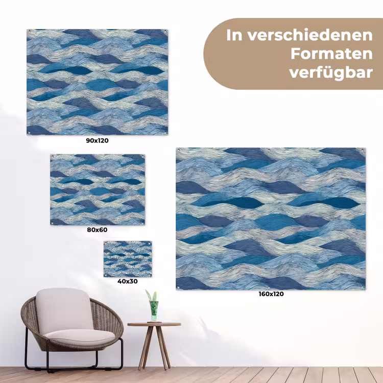 Getekend - Blauw - Wit - Golvend - Streepjes tuinposter los doek klein 239 -Xsfeer9_DE
