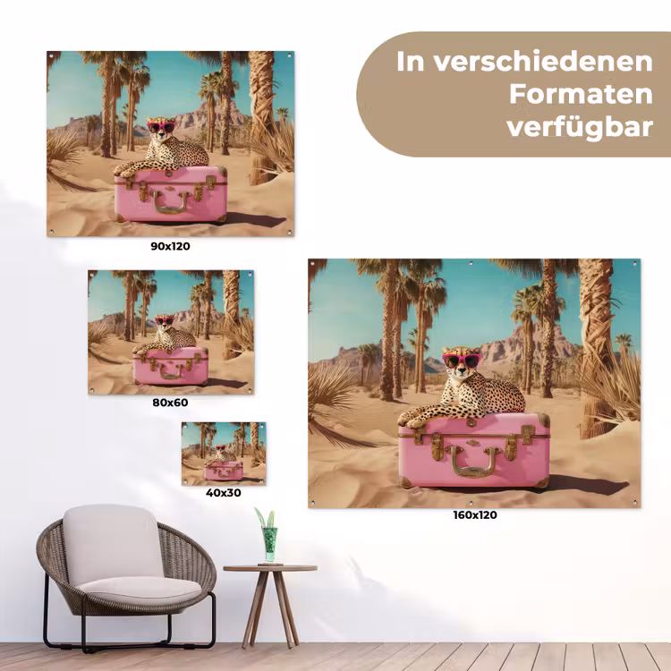 Cheetah - Koffer - Felroze - Woestijn tuinposter los doek klein -Xsfeer9_DE
