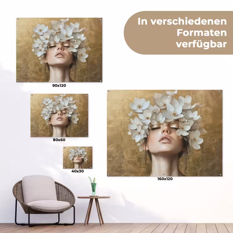 Gezicht - Bloemen - Goud - Abstract tuinposter los doek klein -Xsfeer9_DE