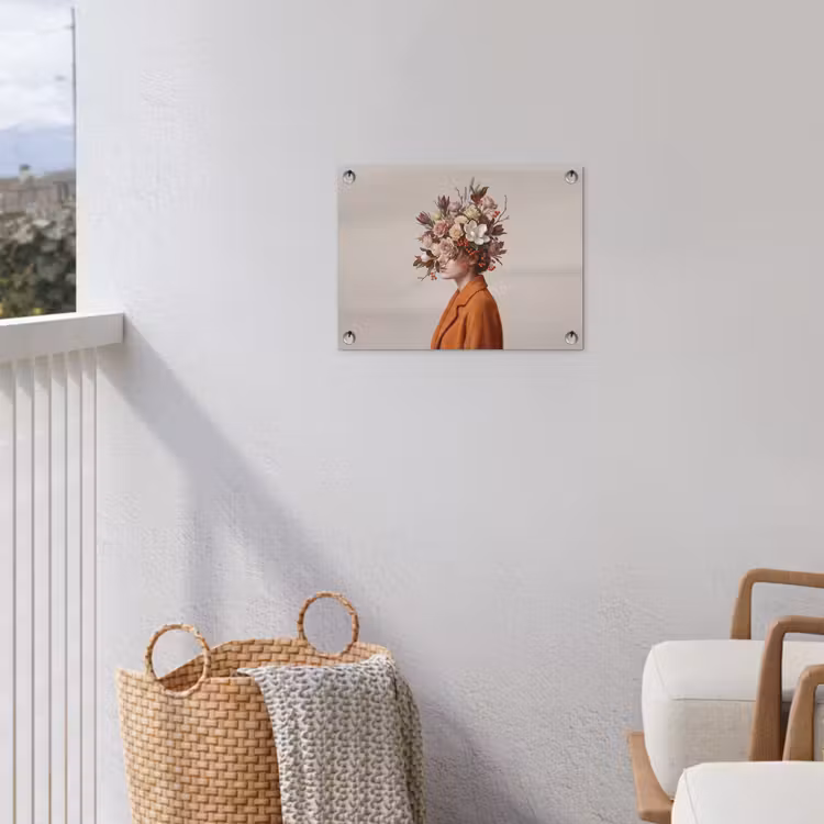 Gezicht - Boeket - Kleurrijk tuinposter los doek klein -sfeer8