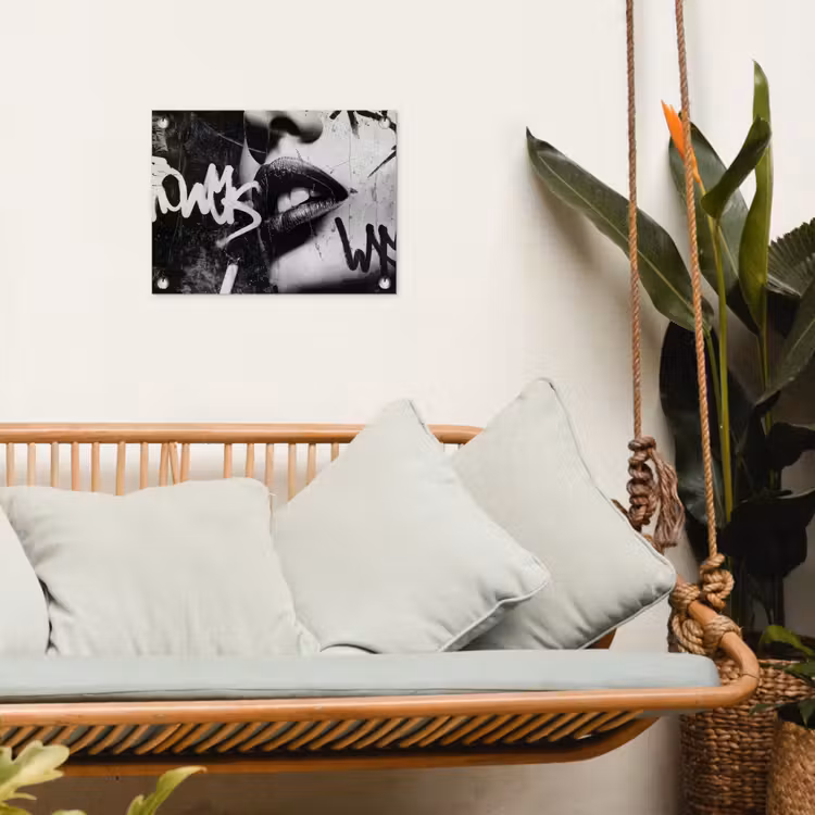 Gezicht - Mond - Graffiti - Zwart tuinposter los doek klein -sfeer7