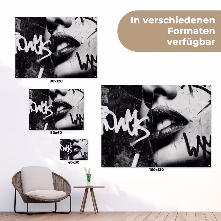Gezicht - Mond - Graffiti - Zwart tuinposter los doek klein -Xsfeer9_DE