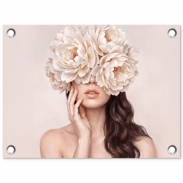 Gezicht - Pioenrozen - Crème tuinposter los doek klein -3d