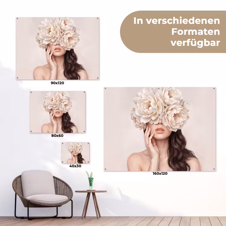 Gezicht - Pioenrozen - Crème tuinposter los doek klein -Xsfeer9_DE