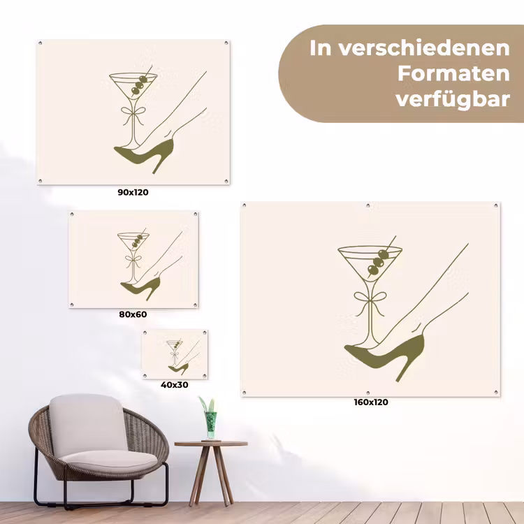 Drank - Martini - Hoge hak - Mode - Groen tuinposter los doek klein -Xsfeer9_DE