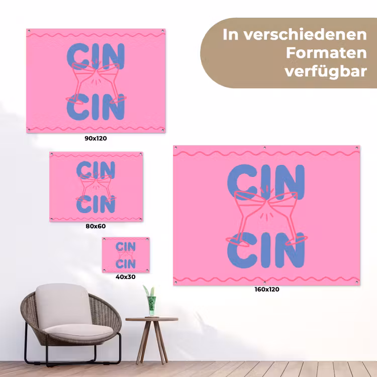 Drank - Glazen - Proost - Modern - Roze tuinposter los doek klein -Xsfeer9_DE