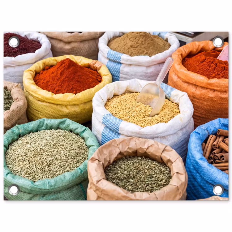 Gartenposter - Gewürze – Beutel – Markt - Kruiden - Zakken - Markt tuinposter los doek klein