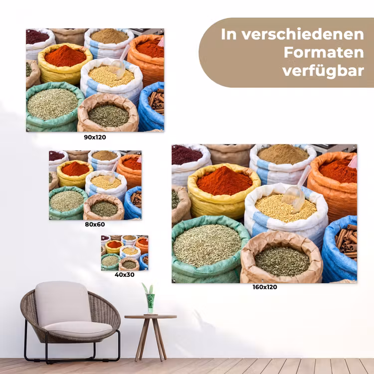 Gartenposter - Gewürze – Beutel – Markt - Kruiden - Zakken - Markt tuinposter los doek klein