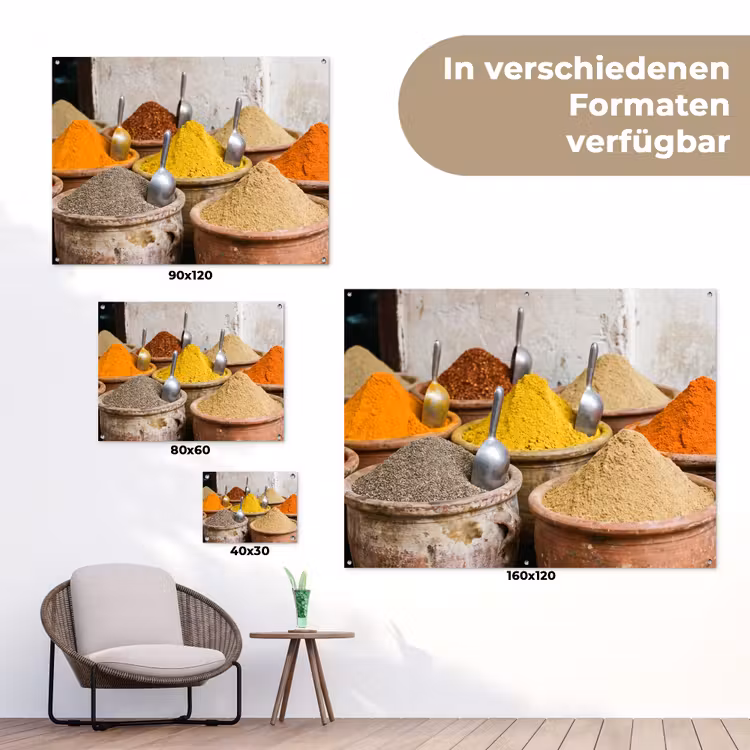 Gartenposter - Gewürze – Gläser – Orientalisch - Kruiden - Potten - Oosters tuinposter los doek klein