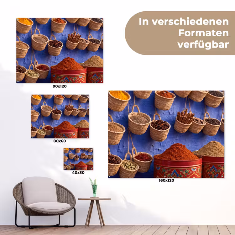 Gartenposter - Gewürze – Körbe – Markt - Kruiden - Manden - Markt tuinposter los doek klein